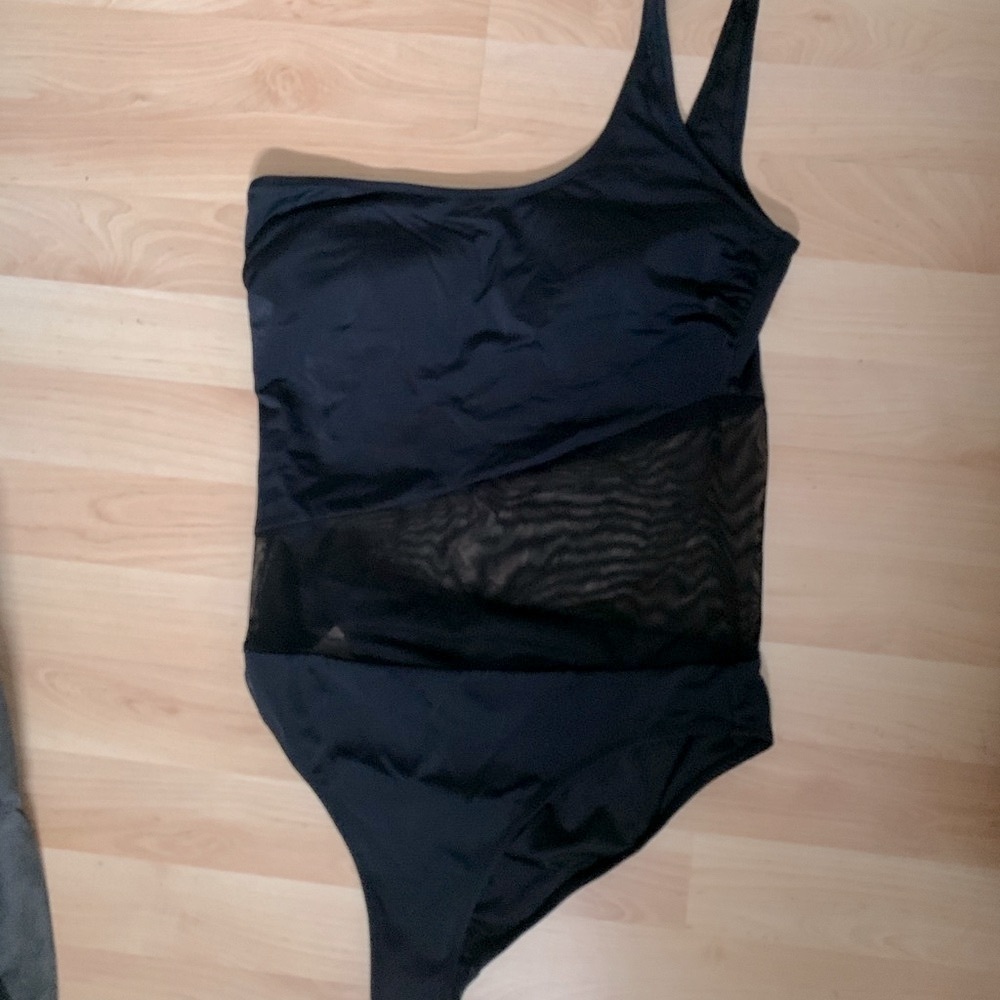 Simons Black Asymmetrical One-Piece Swimsuit with mesh Womens Large